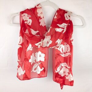 Vtg Y2K Ellen Tracy Silk Red White Floral Scarf Dainty Romantic Coquette Fairy